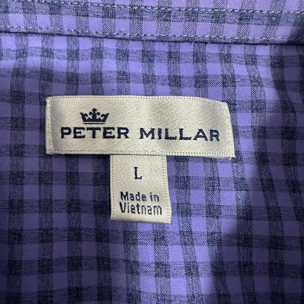 Peter Millar‎ Gingham Check Button Down Shirt Long Sleeve Purple Mens Size Large